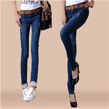工厂直销韩版修身显瘦卷边两穿法女式牛仔裤小脚铅笔裤女长裤弹力
