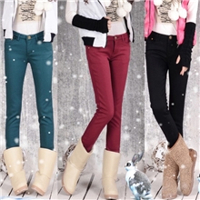 秋冬糖果加绒牛仔裤女装新款韩版加绒加厚女式牛仔裤子保暖裤批发