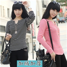 网络爆款休闲欧美加绒加厚T恤女式打底衫显瘦纯棉上衣厂家批发