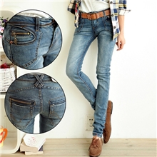 厂家直销2013秋冬淘宝爆款新款铅笔裤小脚裤口袋拉链女士牛仔裤
