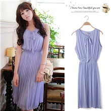 免费淘宝网店代理『一件代发』淑女淡紫色百褶无袖修身雪纺连衣裙