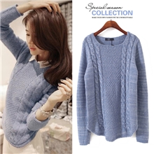 一件代发免费代理韩版文艺气质麻花圆弧下摆针织圆领套头毛衣
