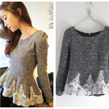 2013女装秋装新品韩版蕾丝拼接毛呢收腰下摆蓬蓬小外套D573秋冬