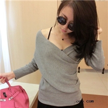 2013秋冬女装韩版一字领性感露肩性感上衣V字领打底毛衣外套D837