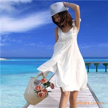 2013新款夏装女装白色沙滩圆领纯棉背心连衣裙原单韩版裙子