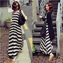 2013秋季新款孕妇装批发韩版条纹连衣裙2件套长款背心裙一件代发
