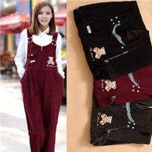 批发孕妇装秋装韩版可爱小熊前开拉链孕妇背带裤孕妇裤一件代发