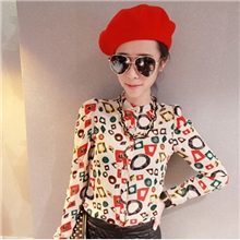 2013新款女士花色打底衫韩版长袖立领雪纺衬衫优质小立领衬衣