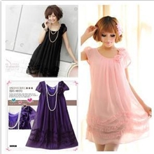 大码女装厂家孕妇装批发短袖宽松三朵花孕妇雪纺裙子孕妇连衣裙