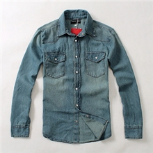 出口日单日单男士休闲全棉水洗长袖牛仔衬衫