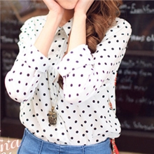 一件代发2012ViVi杂志百搭黑白波点衬衫圆点合体剪裁女休闲衬衫
