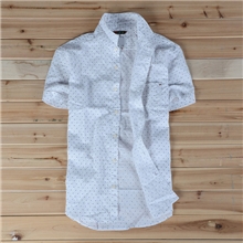 日单款男士亚麻小圆点短袖翻领衬衫