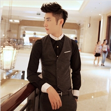 青春潮流男式西装马甲秋季新款韩版修身男式坎肩时尚男士棉马甲