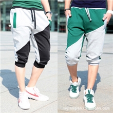 新款七分短裤批发韩版时尚男士七分裤撞色拼接休闲七分裤男裤