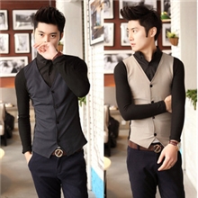 韩版修身男式衬衫男士假两件长袖衬衫批发时尚潮流拼接衬衫衬衣