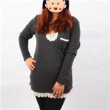 女士打底衫，秋冬款长袖宽松版小花边休闲打底衫