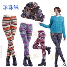 批发秋冬加厚珍珠绒雪花保暖棉裤新款时尚九分加绒保暖打底裤