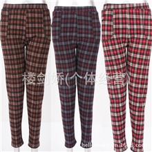 低价批发大码加厚九分大妈保暖裤中老年女休闲格子不倒绒长裤