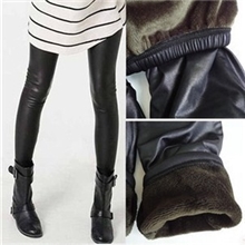 秋冬仿皮裤加绒加厚不倒绒打底裤大码保暖海狸绒九分女裤批发