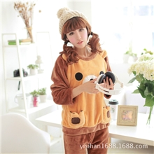 春秋冬新款水貂绒睡衣套装女立体可爱轻松熊饼干熊长袖家居服