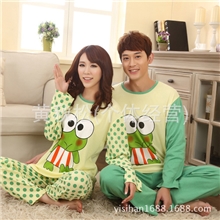 新款春季秋季情侣睡衣女大眼蛙青蛙休闲棉质长袖睡衣男套装家居服