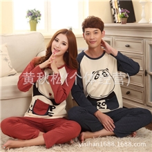 新款春季秋季情侣睡衣女口袋酷巴熊休闲棉质长袖睡衣男套装家居服