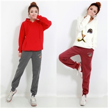 易临秋冬抓绒韩版女式休闲卫裤小熊头加肥运动修身小脚女裤批发