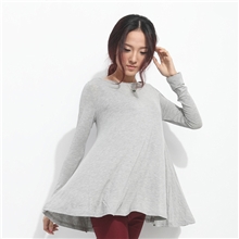 新款长袖连衣裙有袖唯美百搭人造棉简约灰色大圆摆常规袖022