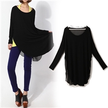 1118年终大促款ZAR*/强劲欧美风/宽松大码雪纺拼接T恤/长袖T恤/