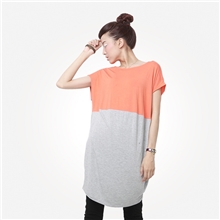 宽松大码长款短袖T恤|2012新款简洁时尚撞色拼接T款连衣裙T-025