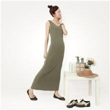 1118年终大促基础款纯色U字背心长裙无袖拖地裙光版连衣裙Q-811