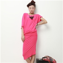 欧美风2012夏季复古长裙包臀不规则蝙蝠袖显瘦连衣裙送腰带