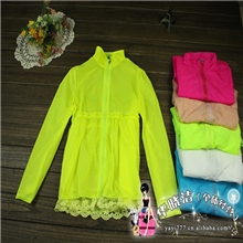 热卖韩版夏季新款蕾丝透明长袖防晒衣拉链款防晒衫防晒服批发