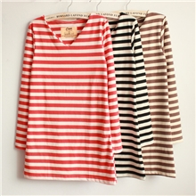 2013秋冬女装新款韩版磨毛条纹长袖打底衫女式V领包中长款T恤批发