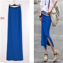 欧美风糖果色系莫代尔裙批发侧开叉包臀长裙半身裙长裙裹裙