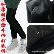 133仿牛仔加厚修身显瘦打底裤弹力铅笔裤九分裤保暖裤