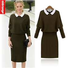 2013秋冬新款连衣裙欧美娃娃领针织毛衣长袖修身包臀打底裙裙子女