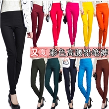 6019春季新款彩色显瘦打底裤铅笔裤高弹力女高腰裤大码