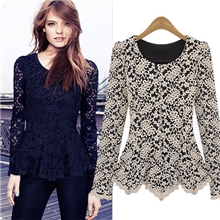 2013欧美秋季新款大码女装收腰圆领镂空蕾丝上衣长袖打底衫Z237