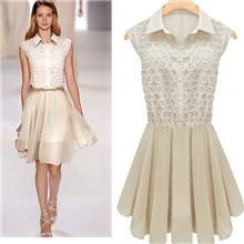 2013夏新款女连衣裙雪纺批发装翻领无袖欧根纱拼接连衣裙Z476