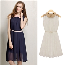 2013欧美夏季女装新款娃娃领百褶收腰无袖雪纺连衣裙Z462