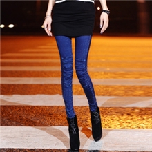 2013秋冬洋气潮女水洗棉质拼皮打底裤铅笔裤英伦风女式打底裤