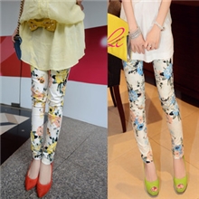 2013春夏新款夏威夷晕染花朵弹力修身款百搭打底裤长裤铅笔裤女