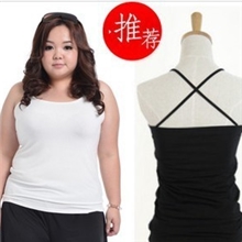 韩版加肥加大码女装春夏薄棉料小吊带交叉背心打底厂家批发539
