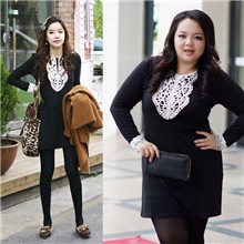 新款加大码女装韩版长款蕾丝长袖连衣裙秋装蕾丝打底长袖连衣裙