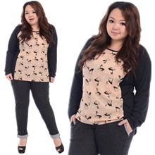胖人女装新款秋冬长袖加大码印小鹿拼接显瘦特大款不规则下摆608