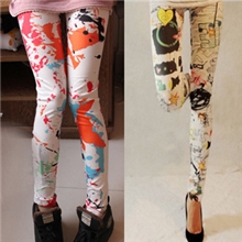 厂家直销日本韩国复古橙色涂鸦泼墨九分打底裤秋季打底裤九分裤
