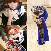 北京青年同款格子围巾韩国秋冬女双面格子毛线针织围巾情侣批发