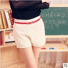 夏季新款vivi复古蕾丝钩花百搭短裤刺绣花朵花边三分裤批发