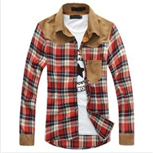 一件代发批发2013秋装韩版修身拼色灯芯绒男士衬衫男装长袖衬衣